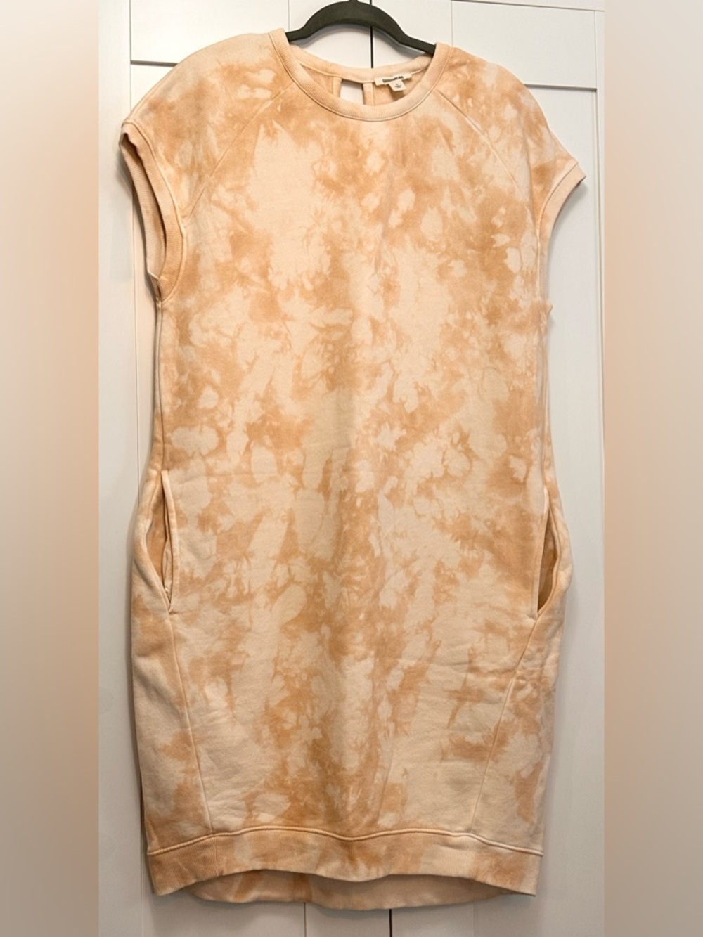 Cream & Tan Sleeveless Tie Dye Sweatshirt Dress With Pockets Sz LG